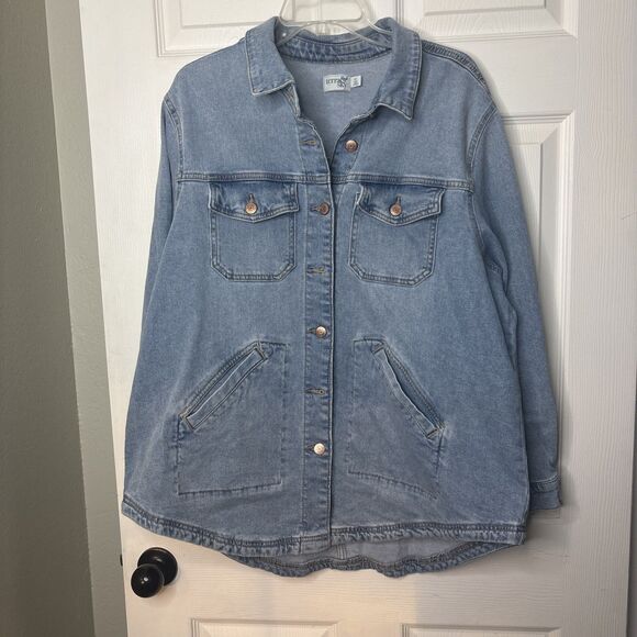 Terra & Sky 0X Denim Jacket Light Wash Button Front Women's Plus Long Sleeve 0X - Picture 1 of 8